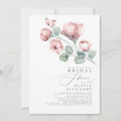 ほこりっぽいバラフローラエレガントミニマルブライダルシャワー 招待状 (正面)