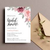 ほこりっぽいバラフローラエレガント水彩ブライダルシャワー 招待状