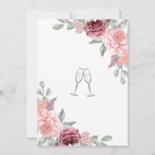 ほこりっぽいバラフローラエレガント水彩ブライダルシャワー 招待状 (裏面)