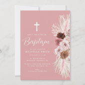 ほこりっぽいバラフローラクロス洗礼 招待状 (正面)