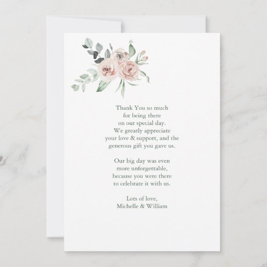 ほこりっぽいバラフローラスクリプト写真結婚の感謝 サンキューカード (裏面)