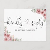 ほこりっぽいバラフローラハートスクリプトソングリクエストRSVP インビテーションポストカード (正面)