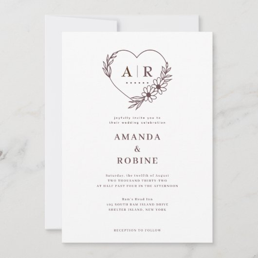 ほこりっぽいバラフローラハート結婚式招待状 招待状 (正面)