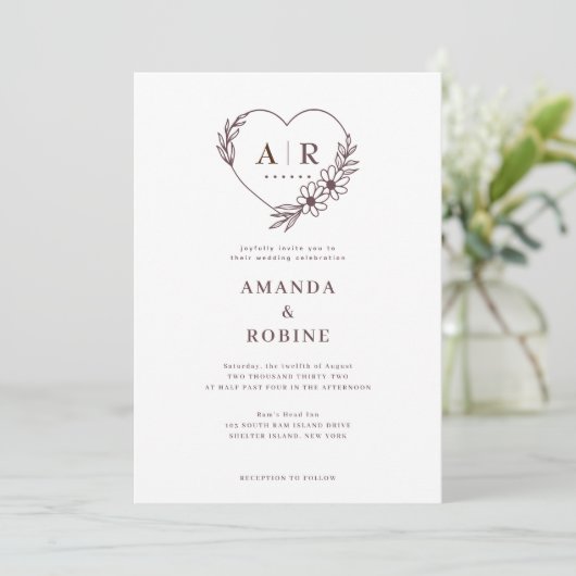 ほこりっぽいバラフローラハート結婚式招待状 招待状 (スタンド正面)