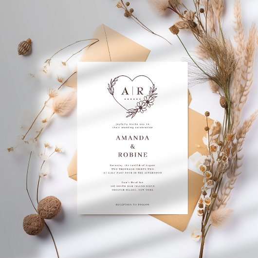 ほこりっぽいバラフローラハート結婚式招待状 招待状