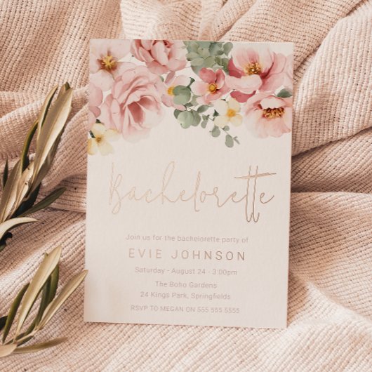 ほこりっぽいバラフローラバチェロレッテバラ金ゴールド 箔招待状