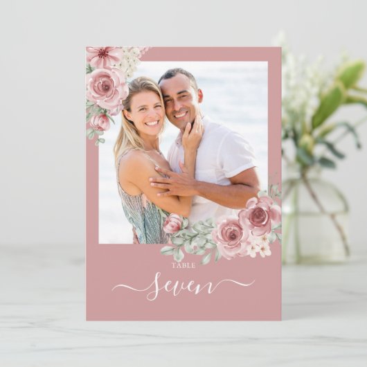 ほこりっぽいバラフローラバラフォトテーブル番号 招待状 (スタンド正面)