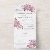 ほこりっぽいバラフローラバラ結婚の葉 オールインワン招待状 (内側)