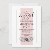 ほこりっぽいバラフローラフォト婚約パーティ 招待状 (正面)