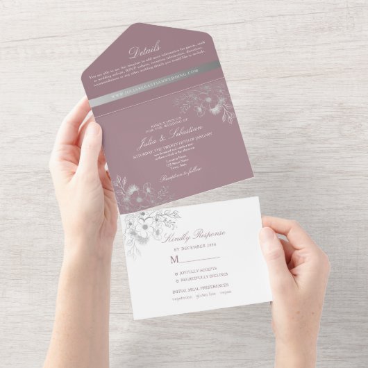 ほこりっぽいバラフローラフォト結婚式招待状 オールインワン招待状 (貼ってはがせる)