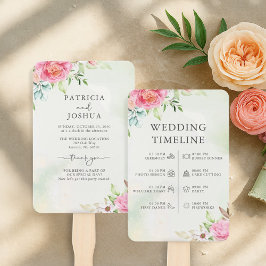 ほこりっぽいバラフローラボホ結婚式 プログラムハンドファン ハンドファン