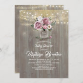ほこりっぽいバラフローラメイスンジャー素朴ベビーシャワー 招待状 (正面/裏面)