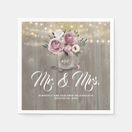 ほこりっぽいバラフローラメイソンジャー素朴カントリー木材 スタンダードカクテルナプキン