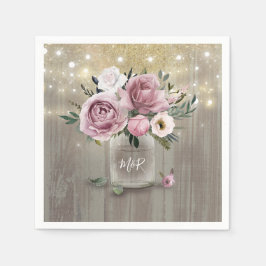 ほこりっぽいバラフローラメイソンジャー素朴カントリー木材 スタンダードカクテルナプキン