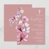 ほこりっぽいバラフローラモノグラムバプテスマ招待状 ポストカード (正面/裏面)