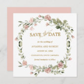 ほこりっぽいバラフローラユーカリ結婚式の日付を保存 セーブザデート (正面/裏面)