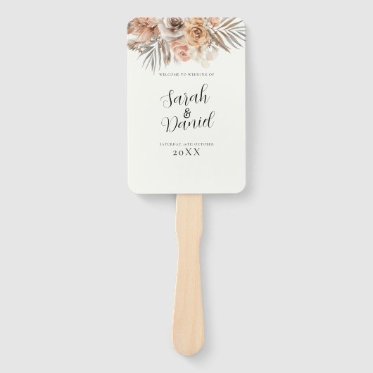 ほこりっぽいバラフローラリース結婚式 プログラム ハンドファン (正面)