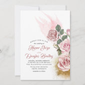 ほこりっぽいバラフローラヴィンテージ金ゴールド結婚グリッター 招待状 (正面)