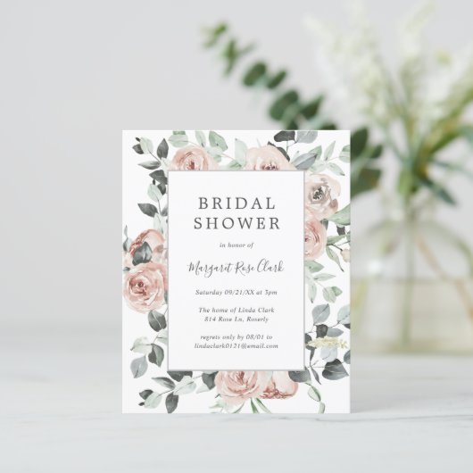 ほこりっぽいバラフローラ予算ブライダルシャワー招待 (スタンド正面)