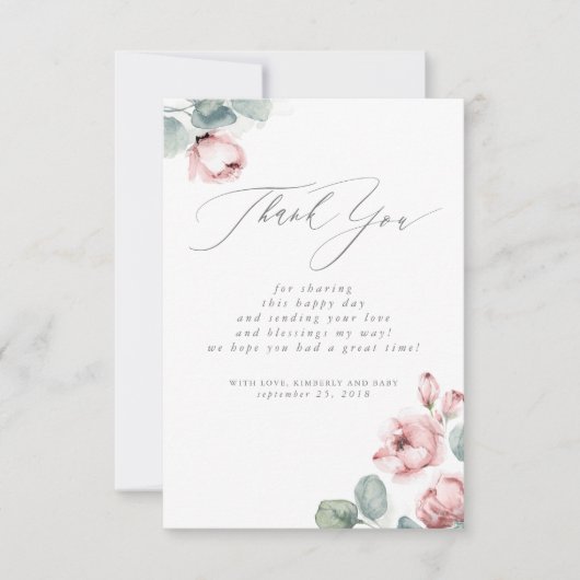 ほこりっぽいバラフローラ小さな赤ちゃんシャワーありがとう サンキューカード (正面)