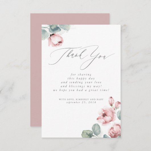 ほこりっぽいバラフローラ小さな赤ちゃんシャワーありがとう サンキューカード (正面/裏面)
