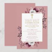ほこりっぽいバラフローラ植物第1聖餐式 招待状 (正面/裏面)