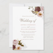 ほこりっぽいバラフローラ水彩秋秋の結婚式I 招待状 (正面)