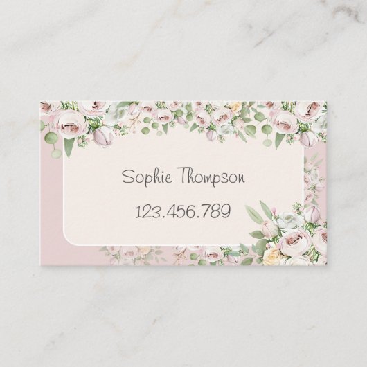 ほこりっぽいバラフローラ水彩 名刺 (正面)