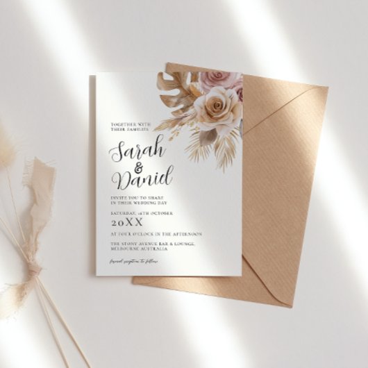ほこりっぽいバラフローラ結婚リース 招待状
