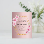 ほこりっぽいバラフローラ結婚式の日付を保存 案内ポストカード (スタンド正面)