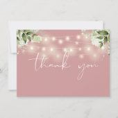 ほこりっぽいバラフローラ緑の文字列ライト サンキューカード (正面)