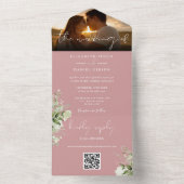 ほこりっぽいバラフローラ緑QRコード結婚の写真 オールインワン招待状 (内側)