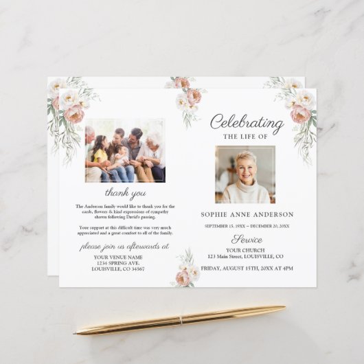 ほこりっぽいバラフローラ葬儀サービス写真プログラム (正面/裏面インサイチュ)