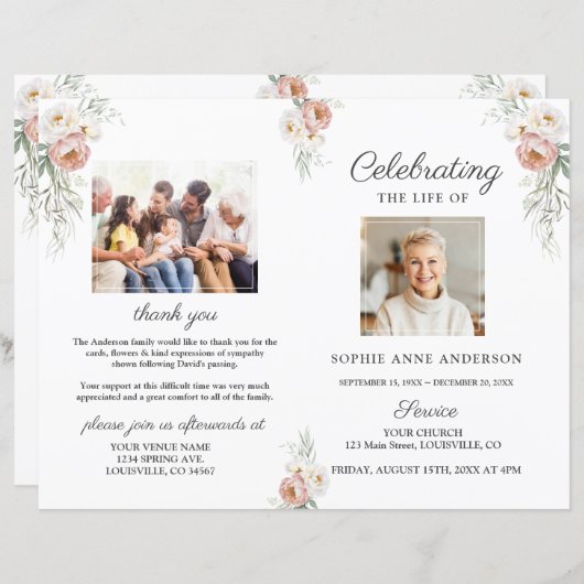 ほこりっぽいバラフローラ葬儀サービス写真プログラム (正面/裏面)