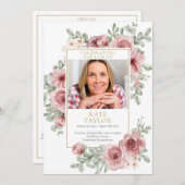 ほこりっぽいバラフローラ葬儀プログラムの順序 招待状 (正面/裏面)