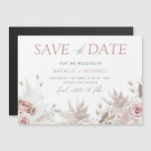 ほこりっぽいバラフローラ赤面結婚式の日付を保存 マグネット招待状 (正面/裏面)