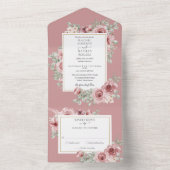 ほこりっぽいバラフローラ金ゴールドジオメト結婚リ オールインワン招待状 (内側)