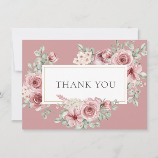 ほこりっぽいバラフローラ金ゴールド幾何学的 サンキューカード (正面)