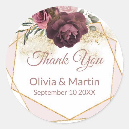 ほこりっぽいバラフローラ金ゴールド幾何学的 ラウンドシール (正面)