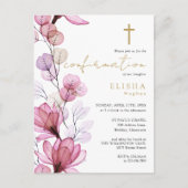 ほこりっぽいバラフローラ金ゴールド確認招待状 ポストカード (正面)