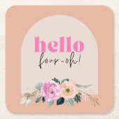 ほこりっぽいバラフローラ「hello four-oh」レトロ スクエアペーパーコースター (正面)