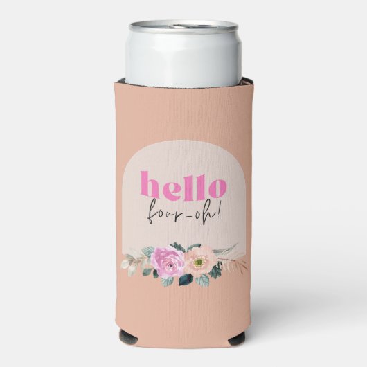 ほこりっぽいバラフローラ「hello four-oh」レトロ スリム缶クーラー (Seltzer正面)