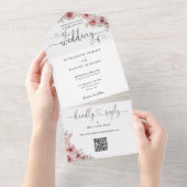 ほこりっぽいバラフローラQRコードスクリプトハート結婚ズ オールインワン招待状 (貼ってはがせる)