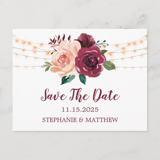 ほこりっぽいバラブルゴーニュ植物灯は日付を保存 案内ポストカード (正面)