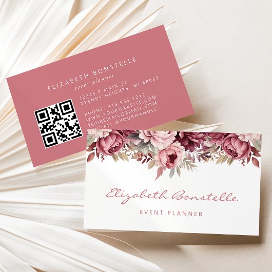 ほこりっぽいバラブルゴーニュ水カラーフローラQRコード 名刺