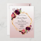 ほこりっぽいバラブルゴーニュ花模様結婚式招待状 ポストカード (正面/裏面)