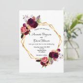 ほこりっぽいバラブルゴーニュ花模様金ゴールド幾何結婚の 招待状 (スタンド正面)