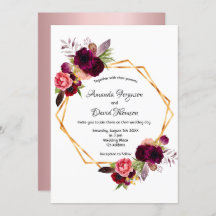 ほこりっぽいバラブルゴーニュ花模様金ゴールド幾何結婚の