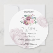 ほこりっぽいバラプラムピーニー結婚フローラ 招待状 (正面)