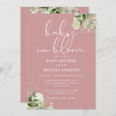 ほこりっぽいバラベビーイン開花グリーンリーベビーシャワー 招待状 (正面/裏面)